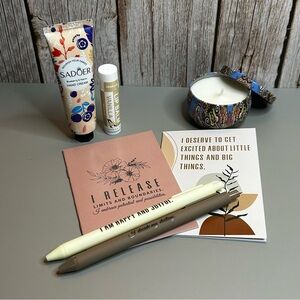 Self Care Kit Notebooks Pens Candle Hand Cream Lip Balm Gift Set